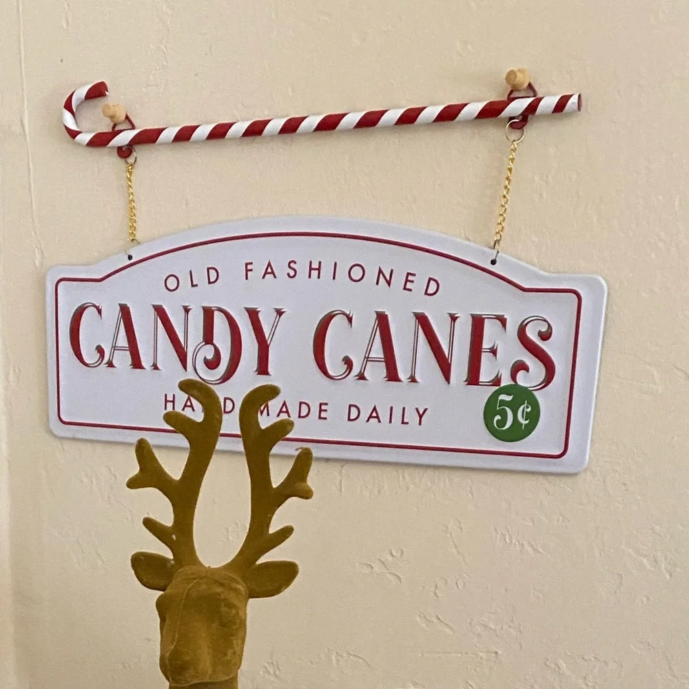 Christmas Target Bullseye Old Fashioned Candy Canes Metal Sign